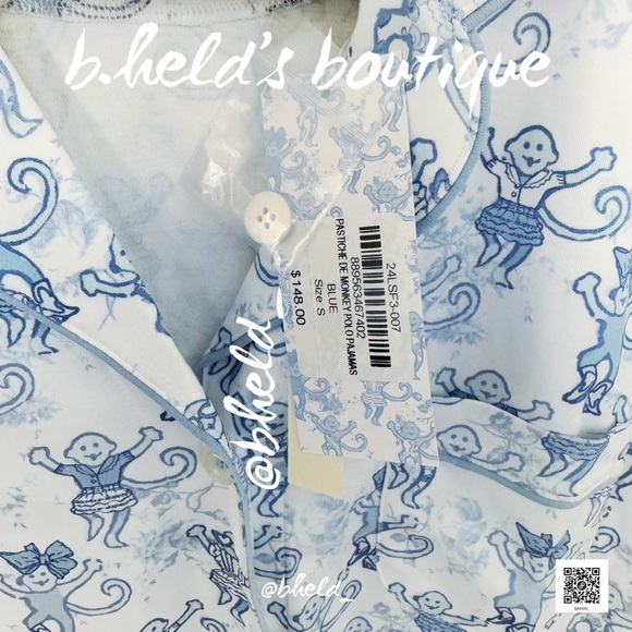 Roller Rabbit x LoveShackFancy Pastiche De Monkey Polo Pajamas in Blue Sz S NWT - Picture 7 of 14